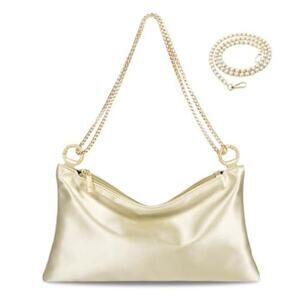 Champagne Satin Handbag Wedding Prom Clutch Purse Formal Cocktail Party Bag